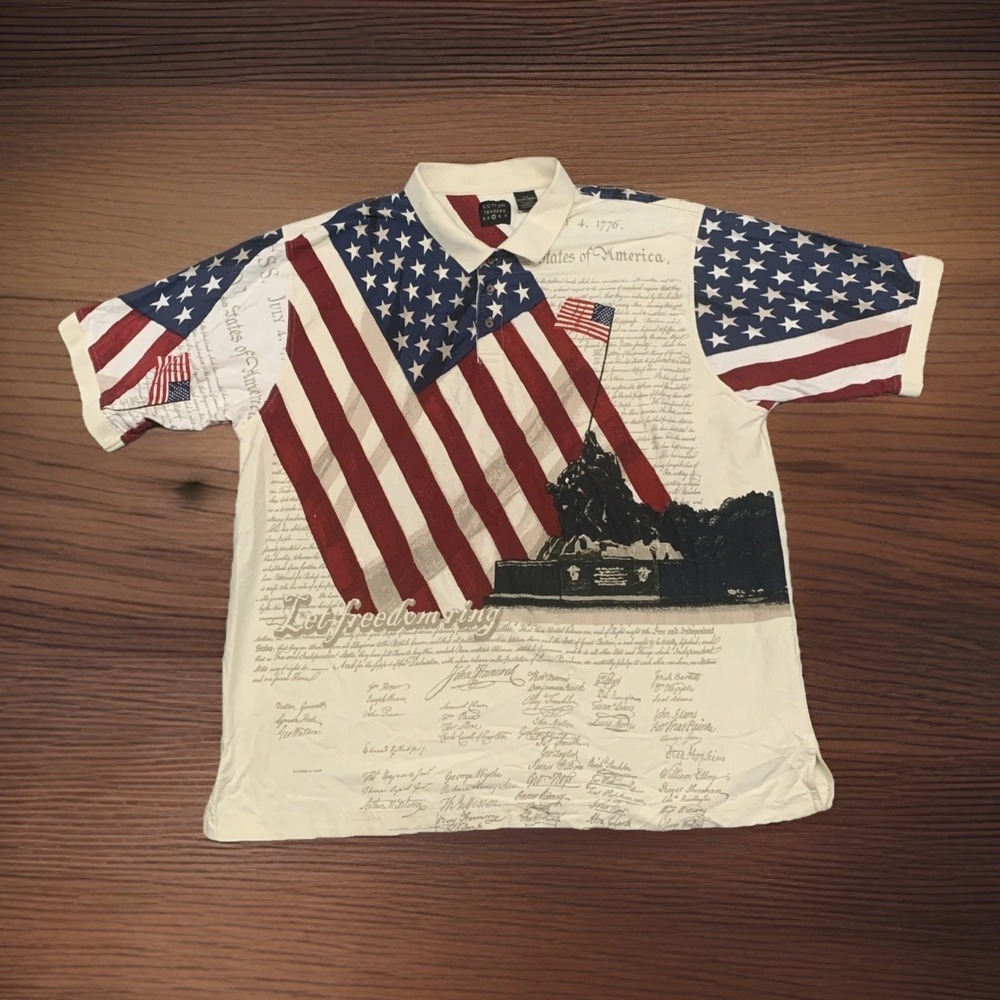 Cotton Traders‎ Sport Flag Polo Mens 2XL Declaration of Independence Patriotic